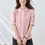 Cotton cocoon, small square collar white shirt women's short sleeves  summer new pure cotton top Korean version casual women's shirt