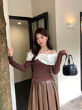 2025 popular autumn new temperament one-word collar versatile bottoming shirt long-sleeved knitted sweater women's top 89105