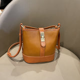 Bucket bag women's high-end sense niche leather women's bag New handbag top layer vegetable tanned cowhide messenger bag 870