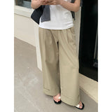 2025 THE MIND curled wide-leg casual pants women's 2025 spring new Korean version simple high-waisted versatile long pants T226