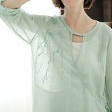New Chinese Top, Sunscreen Shirt Women's Summer, Mint Mambo, Ramie Heavy Industry Embroidery Improved Hanfu B0631