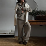 2025 Lazy style fashion semi-zipper casual sweater set women's high-end spring and autumn trend set women's two-piece set