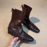 2025  Wedge heel thick sole heightened elastic thin boots women's head rear zipper retro versatile short boots