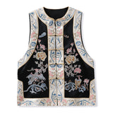High-end national style vest popular autumn round neck heavy industry embroidery acetic acid new Chinese buckle coat female M7089