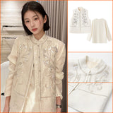 New Chinese high-end sequined embroidered design shirt  spring national style disc-buckled stand-up collar vest MZ064