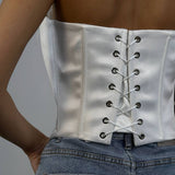 2025 High-end New fashion ostrich hair splicing fish bone vest spring and summer new strap waist tube top pure desire