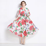 Gentle wind temperament Tencel skirt elegant drape print dress large size loose dress