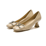 2025 6388-3  square head stiletto single shoes, spring and autumn 2025 new comfortable metal buckle fashion high heels women