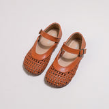 KAMAMES Girl's Woven Leather Shoes  Summer New South Korea Grandma Shoes Children's Hollowed Toe Box Casual Sandals