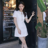Qianjin Wind Bubble Sleeve Dress Women's  New Summer Short Sleeve Heavy Industry Bead Waist A-word Skirt M6073