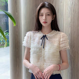 summer new  lace design short shirt light luxury temperament high-end short top M5048