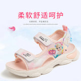 KAMAMES Princess Sandals for Girls Summer New Polyurethane Soft-Soled Velcro Little Girl's Shoes Open Toe Cartoon Beach Shoes