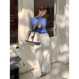 2025 THE MIND pleated wide-leg casual pants women's 2025 summer new Korean version simple high-waisted versatile long pants T020
