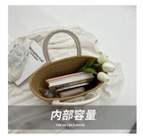 KAMAMES New Woven Bag Simple Back Shape Straw Handbag Crossbody Vacation Cotton String Commuting Women's Tote Bag