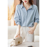 Factory direct sales white shirt women's long sleeves  spring clothing new medium and long loose top simple casual shirt
