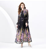 celebrity style high-end suit women's chiffon shirt temperament versatile long skirt printing two-piece set trendy