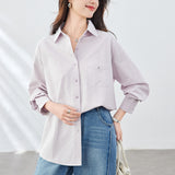 Cotton cocoon, lapel collar long-sleeved shirt for women's spring and summer new commuting loose and thin top, long-sleeved air-conditioning shirt