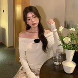 2025 popular spring new temperament one-word collar versatile bottoming shirt long-sleeved knitted sweater women's top 23209