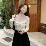 2025 popular winter new temperament stand-up collar lace bottoming shirt women's versatile top trendy 89187