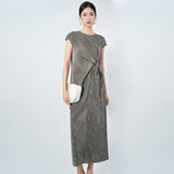 2025 Summer new pleated skirt design sense niche irregular laces show thin elegant temperament dress women