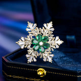 2025 Autumn and winter suit coat accessories high-end corsage copper inlaid zircon niche design double-layer rotatable snowflake brooch