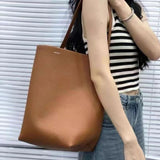 KAMAMES The Row Large-Capacity Bucket Bag Genuine Leather Lychee Pattern Tote Bag New Therow Shoulder Bag for Class Commuting