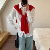 Factory direct sales white shirt women's long sleeves  spring clothing new medium and long loose top simple casual shirt