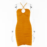 2025 women's clothing  summer new suspender skirt women's fashion sexy nightclub style lace-up halter pleated hip skirt