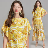 Popular trade women's clothing popular summer new product gold printing large size loose dress bat straight skirt