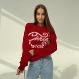 2025 Autumn and winter Christmas design sense, letter contrasting color lazy wind sweater popular round neck pullover women's sweater high sense