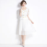 Coffee Break  Dress Hepburn Style Black Temperament Skinny Chiffon Pleated Water Soluble Lace Long Skirt