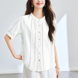 Cotton cocoon, organ pleated goose yellow short-sleeved shirt women's summer  new texture temperament versatile shirt