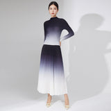 2025 Hot trade fashion spring suit women's high-end sense new hot sale gradual change pleated t-shirt skirt two sets