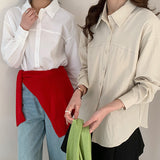 Factory direct sales white shirt women's long sleeves  spring clothing new medium and long loose top simple casual shirt