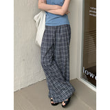 2025 THE MIND plaid drape casual pants women's 2025 thirteen rows summer high waist loose wide leg trousers T210