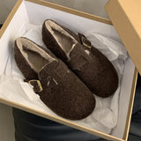 2025  Retro velvet Birkenstocks women's shoes popular new autumn and winter Korean version Doudou shoes velvet thermal cotton single shoes