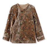 Autumn and winter high-end new temperament shirt popular new national style new Chinese heavy industry embroidered top women's M9107