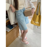 kamames Gagd Simple Casual Style Ripped Denim Middle Pants Women's Summer New High Waist Loose Wide Legs Straight Shorts