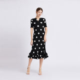 Miyake dress women's polka dot printing temperament advanced sense loose and thin temperament short sleeve summer pleated A-shaped skirt