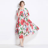 Gentle wind temperament Tencel skirt elegant drape print dress large size loose dress