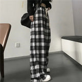 kamames Summer New Wide-Leg Pants Plaid Casual Pants Draping Effect Trousers Women's Loose Figure Flattering Straight-Leg Pants Women's