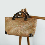 KAMAMES Hot Sale Straw Bag Woven Handbag Artistic National Style Travel Beach Bag Wooden Handle Rattan Weave Bag Foreign Trade Wholesale