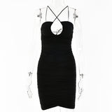 2025 women's clothing  summer new suspender skirt women's fashion sexy nightclub style lace-up halter pleated hip skirt