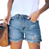 kamames Cross-Border Foreign Trade  HOTan and NEWn New Women's Solid Color Worn-out Flanging Fashion Denim Shorts D5t213