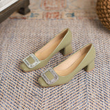 2025 5288-9 Mary Jane shoes women's head patent leather medium heel rhinestone square buckle shoes women's Korean version light mouth thick heel single shoes autumn