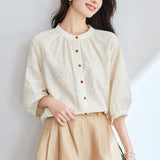 Cotton cocoon, small fresh retro embroidered shirt women's spring and summer  new design sense niche  chic top