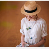 Mountain Free Women's Handmade Embroidery Skin-friendly Ramie, Fun Flower Embroidery Pullover T-Shirt, Top Shirt 220603