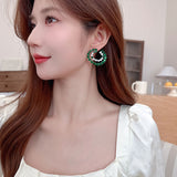 2025 Light luxury new double-row C-shaped love heart-shaped large circle stud earrings exaggerated atmosphere fashionable large C-shaped love earrings
