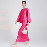 2025 dress high quality design sense loose large size Popular trade women's bat sleeve elegant dress pleated dress