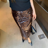 2025 Popularan goods  early spring high-end heavy industry sequined skirt women's niche designer chocolate brown skirt